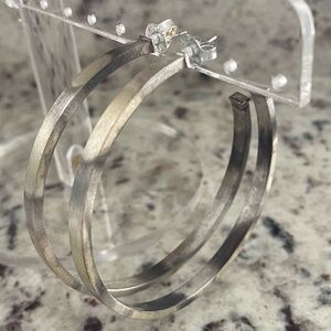 Sheila Fajl Lunaria Burnished Antique Silver Plated Hoop Earrings 2.75”